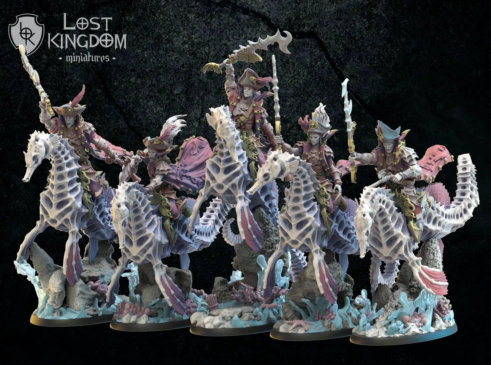 3D printed red Knights x5 model by Lost Kingdom Miniatures, featuring detailed medieval knight figures on a plain background.
