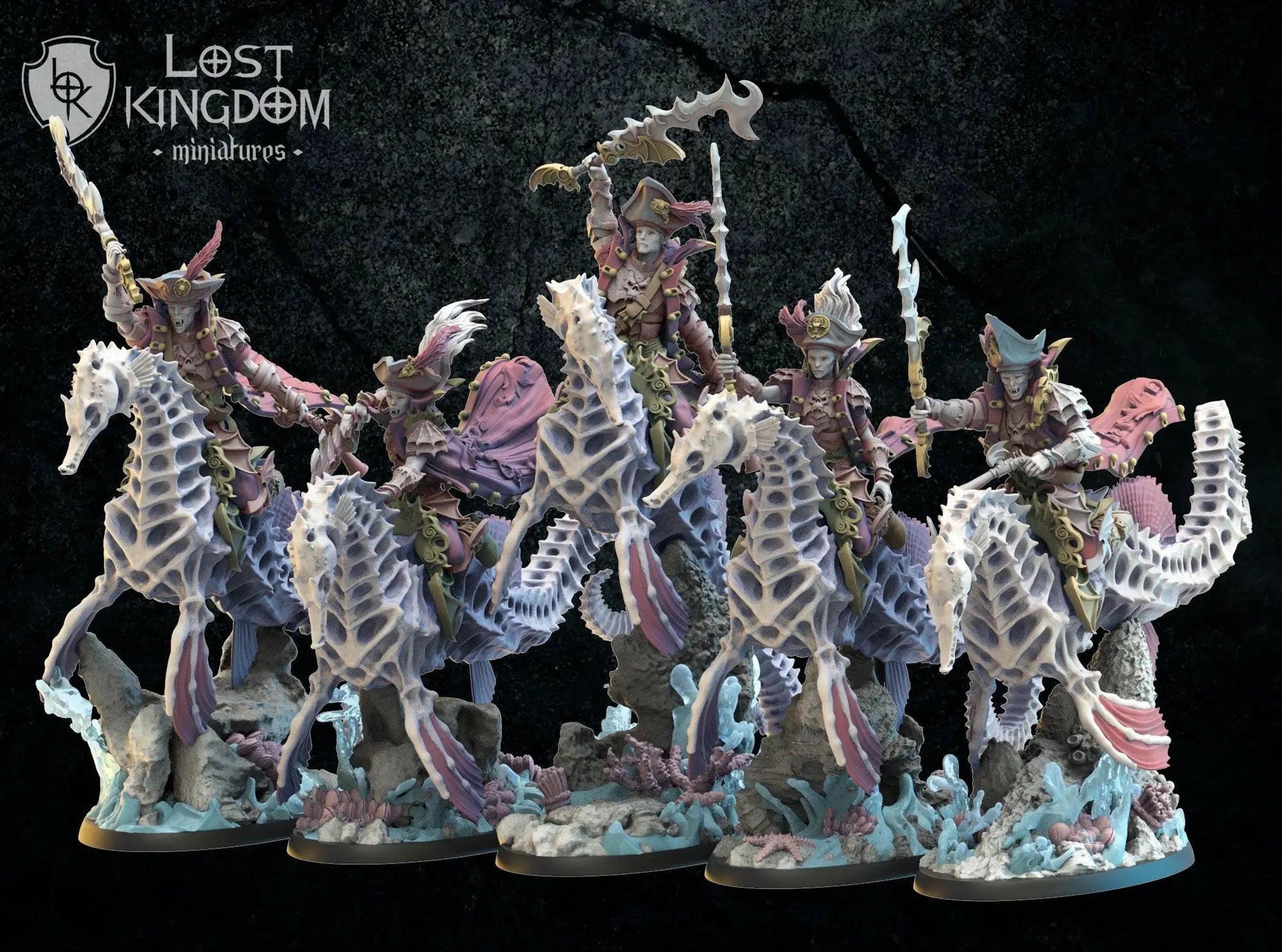 3D printed red Knights x5 model by Lost Kingdom Miniatures, featuring detailed medieval knight figures on a plain background.