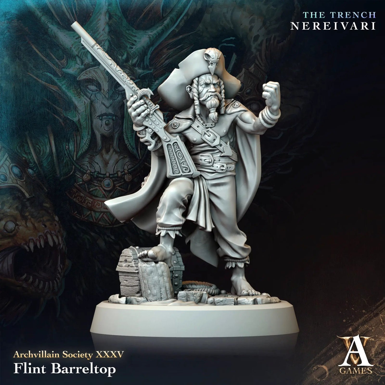 3D printed Reefguard Captain model by Last Hope Miniatures, featuring detailed armor and weaponry from Archvillain Games.