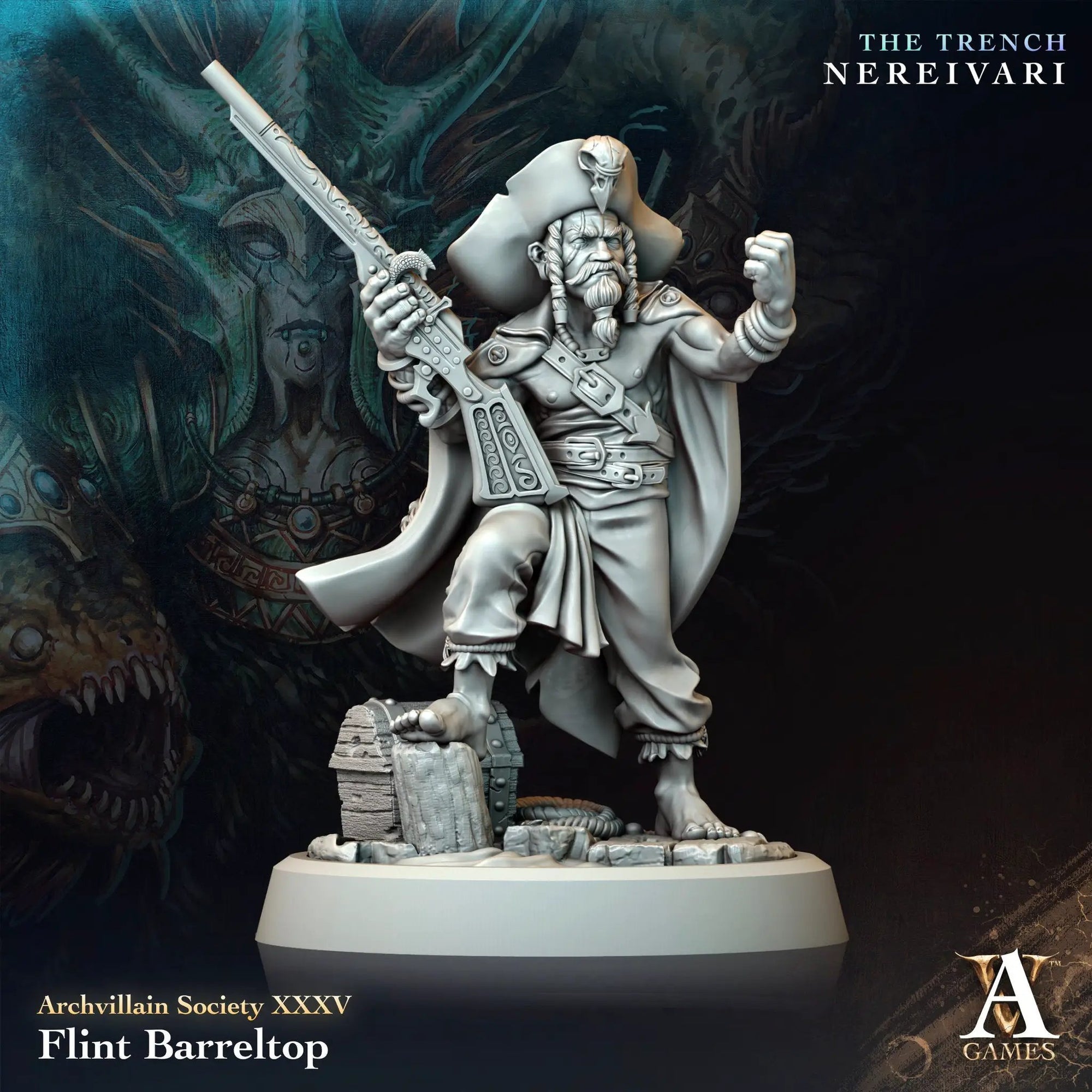 3D printed Reefguard Captain model by Last Hope Miniatures, featuring detailed armor and weaponry from Archvillain Games.