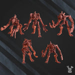 Set of five 3D printed Flesh Eaters robot legion models by Last Hope Miniatures for tabletop gaming.