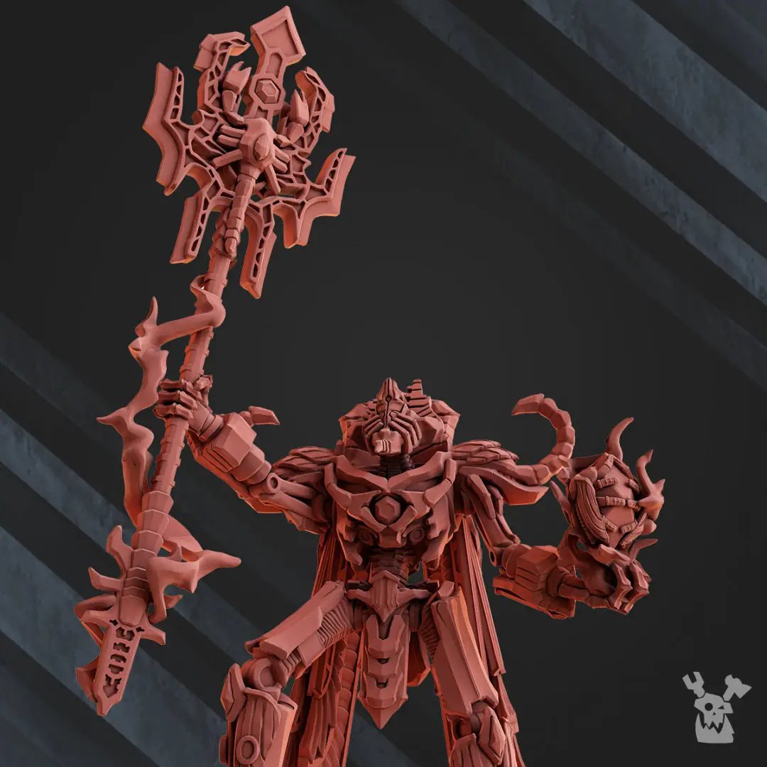 3D printed robot legions Lord Akerteph model by Last Hope Miniatures, featuring detailed robotic armor and intricate design.