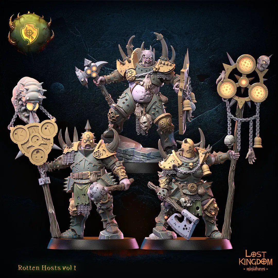 3D printed Rotten Knight Command Group model by Lost Kingdom Miniatures, featuring detailed knight figures with weathered armor.