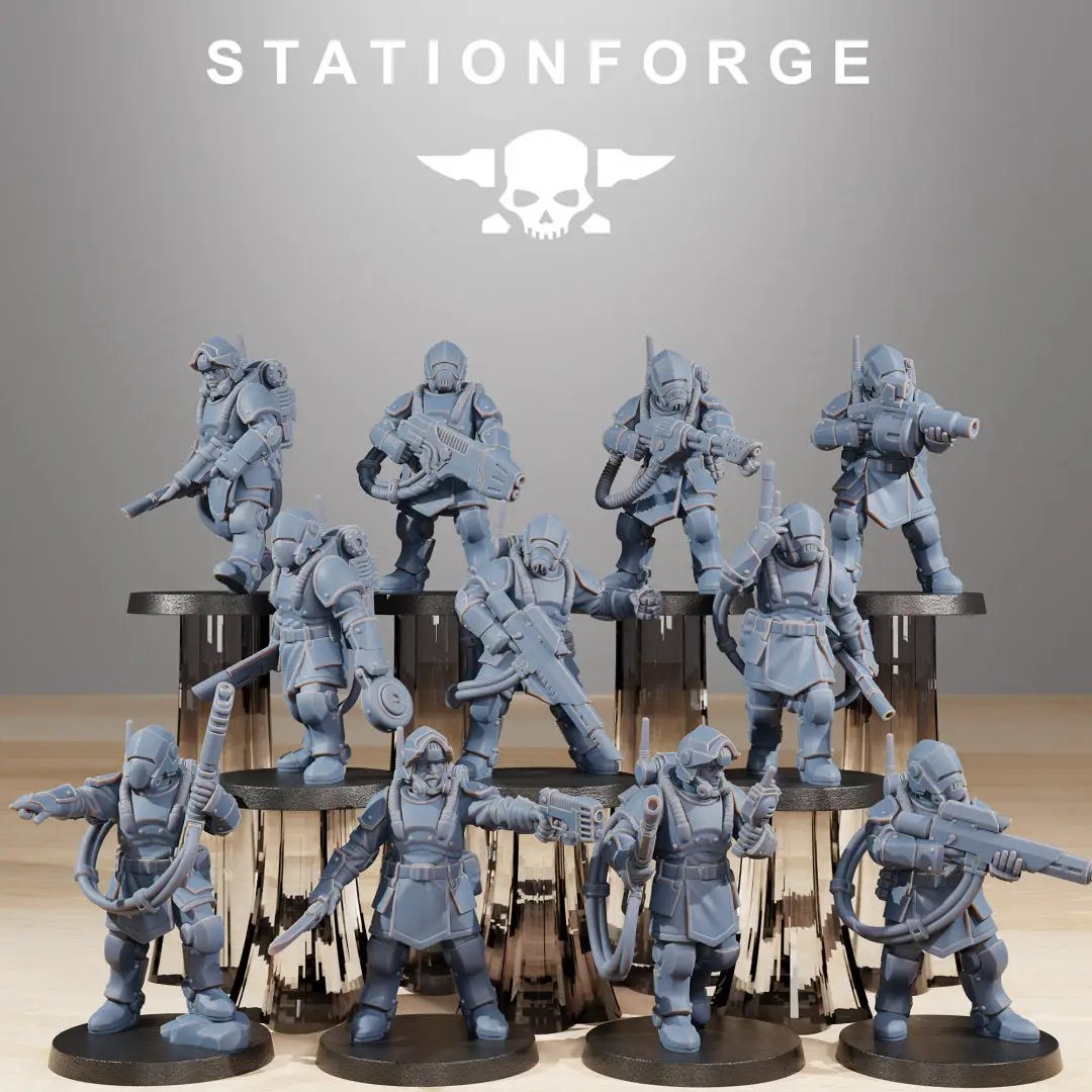 Set of 10 3D printed Royal Guard Commandos models by Last Hope Miniatures, detailed military figures for tabletop gaming.