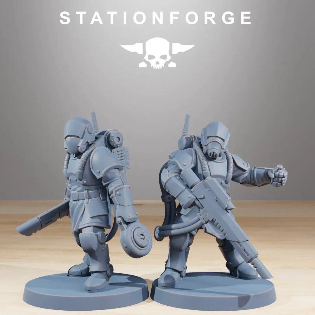 10 3D printed Royal Guard Commandos models by StationForge Miniatures, detailed fantasy tabletop game miniatures.