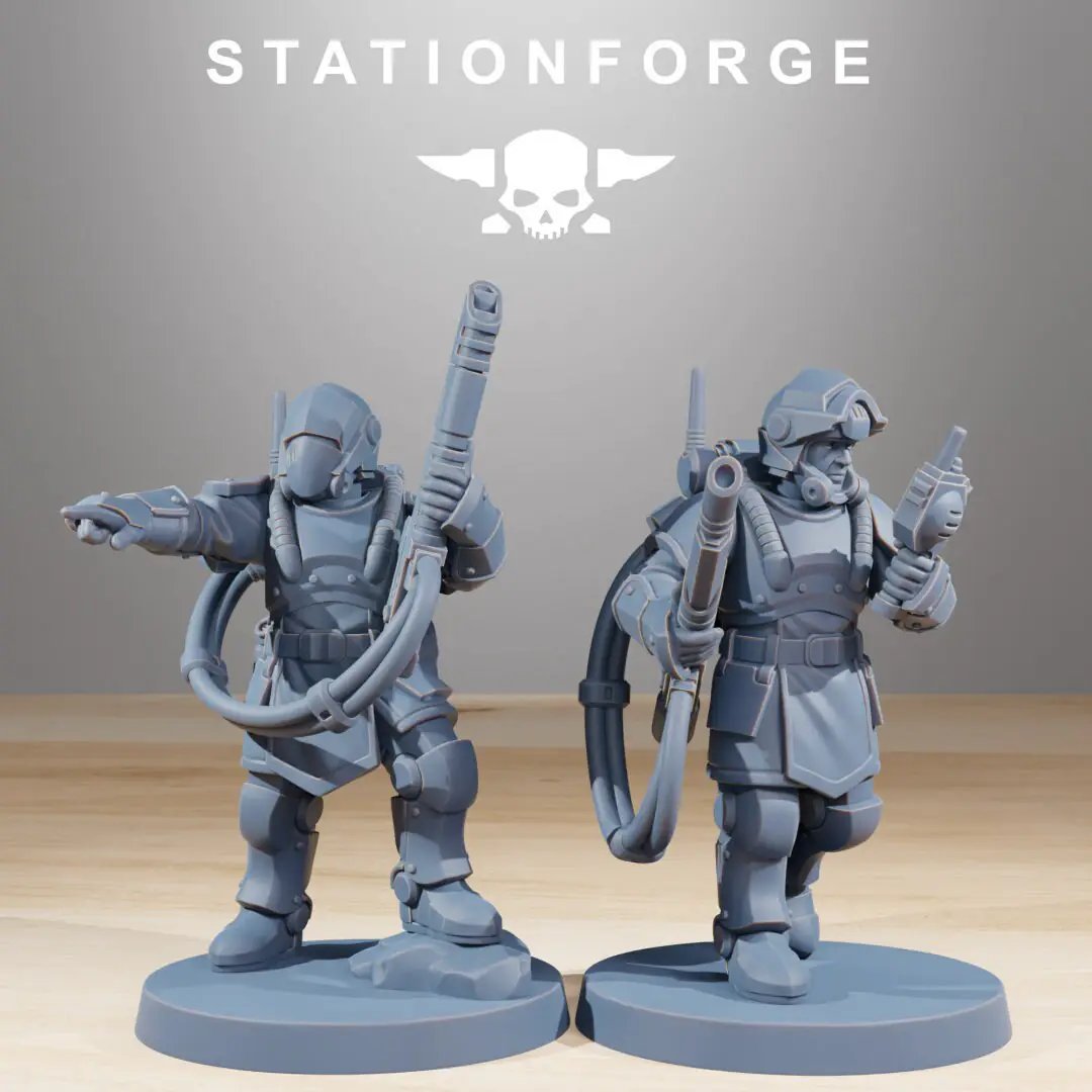 Set of 10 3D printed Royal Guard Commandos miniatures by Last Hope Miniatures for StationForge, detailed fantasy models.