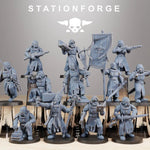 Ten 3D printed Royal Guard Templar models by StationForge Miniatures, detailed medieval knight figures for tabletop gaming.