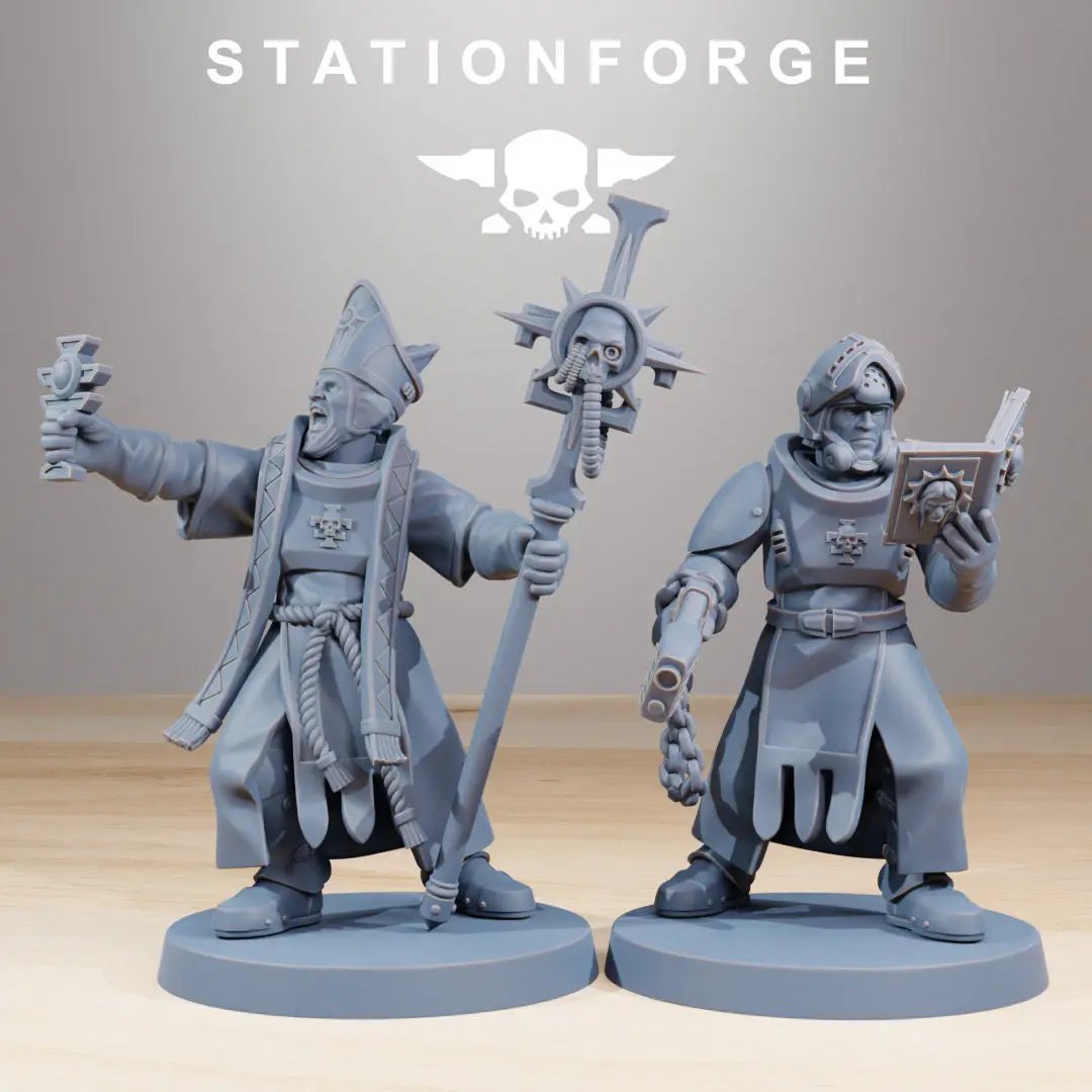 Three-dimensional printed Royal Guard Templars miniatures by StationForge, featuring detailed armor and weaponry, produced by Last Hope Miniatures