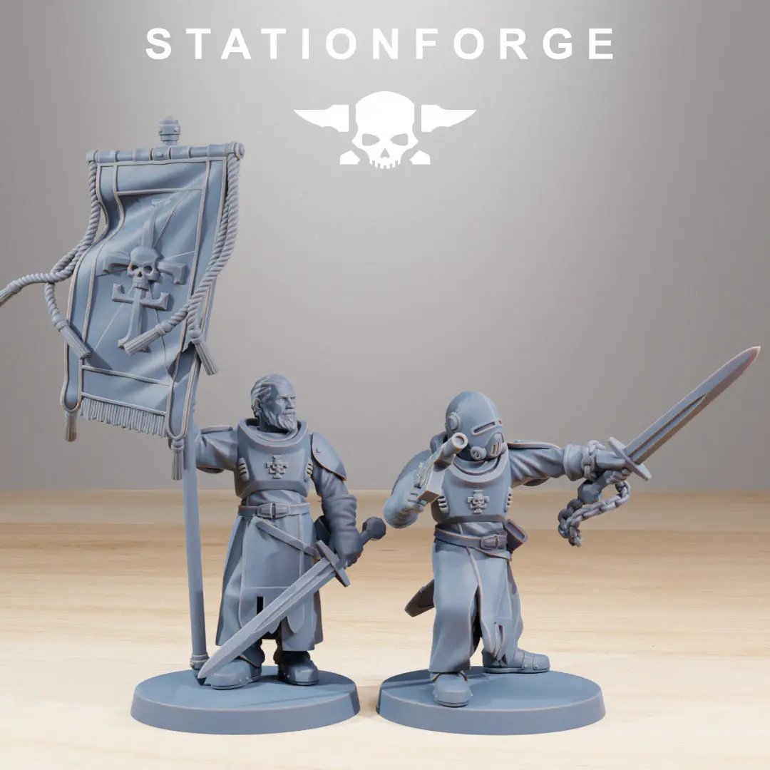 Set of ten 3D printed Royal Guard Templar models by StationForge Miniatures, featuring detailed armor and regal design.