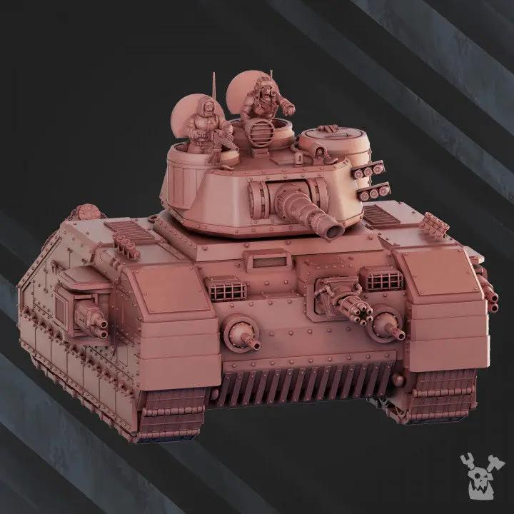 3D printed S-77 Battle Tank model by Last Hope Miniatures for DakkaDakka Miniatures, detailed military vehicle with armor and weaponry.
