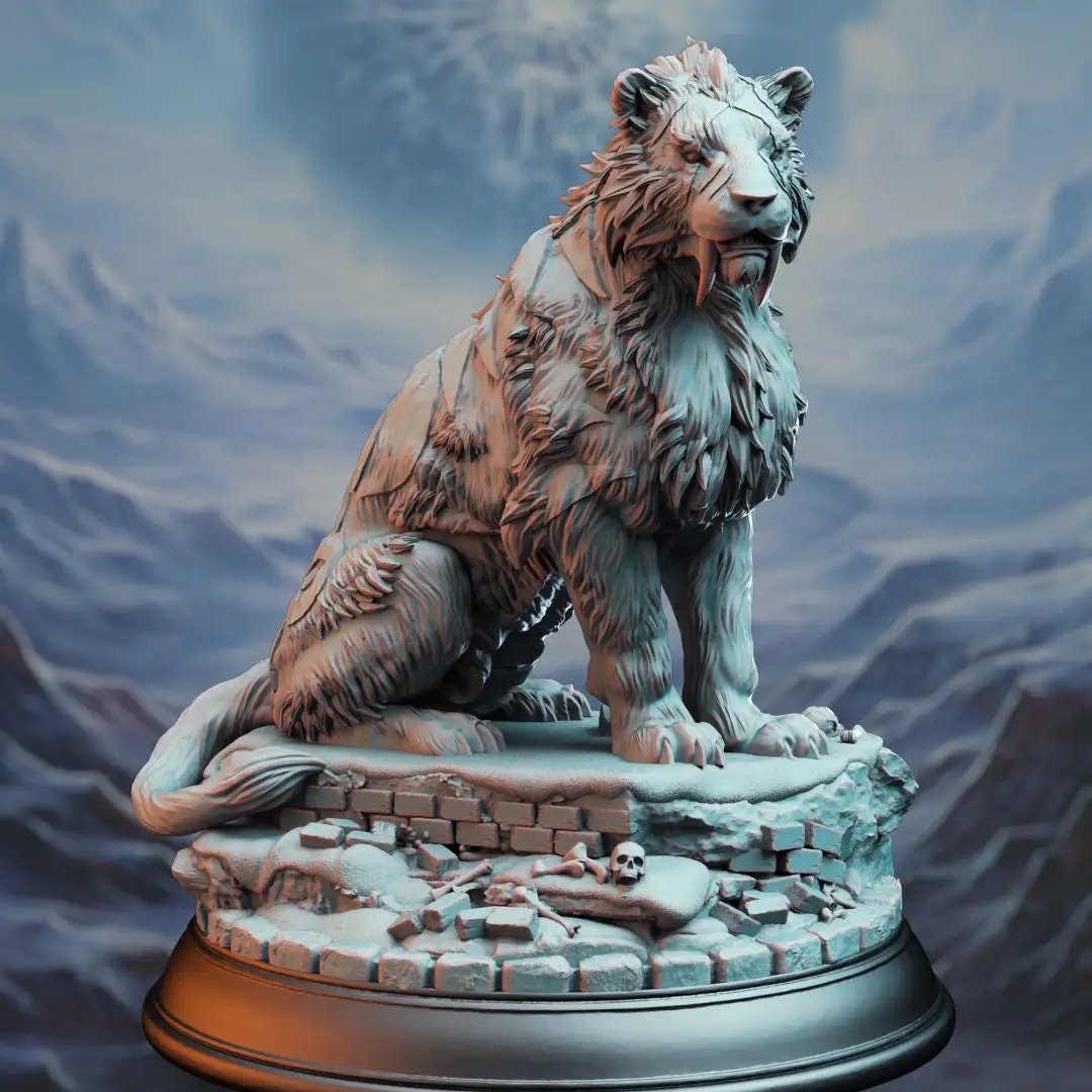 3D printed Sabertooth Tiger model by Last Hope Miniatures, showcasing detailed sculpting and realistic feline features.