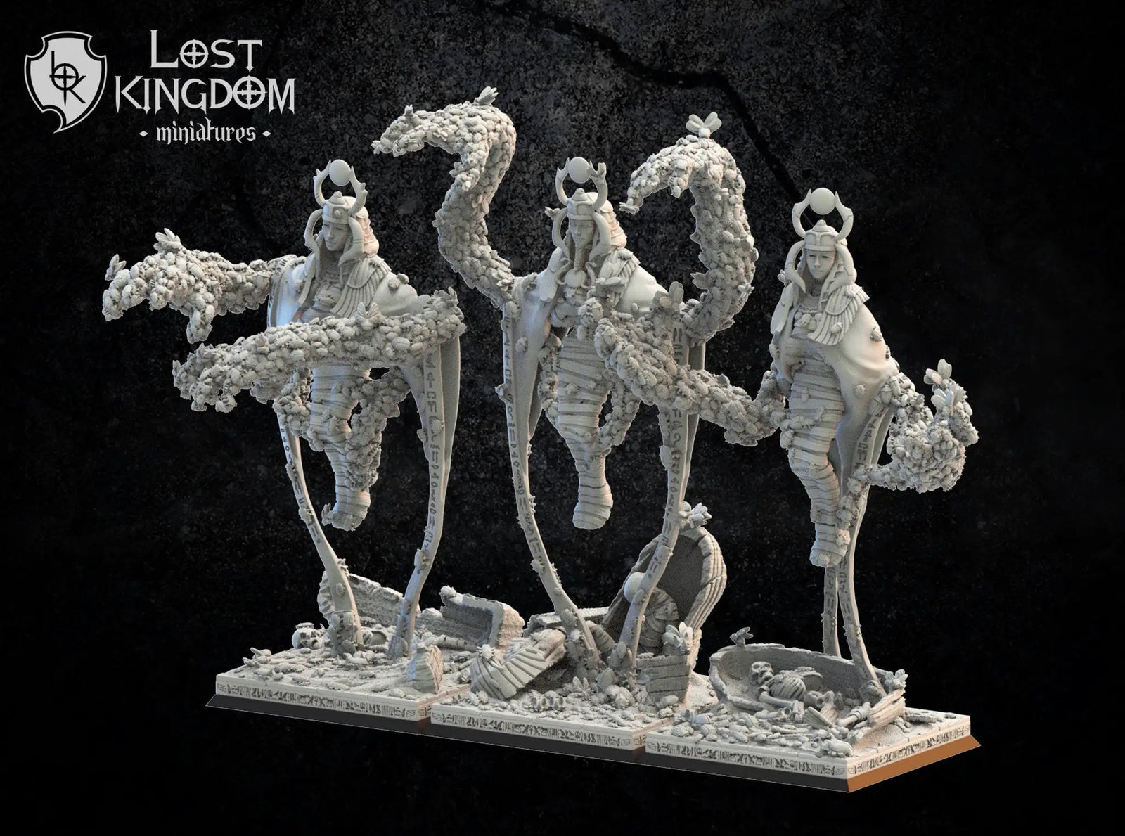 3D printed Sakmet Swarm Sorcerers model by Last Hope Miniatures for Lost Kingdom Miniatures, showing detailed fantasy figures.
