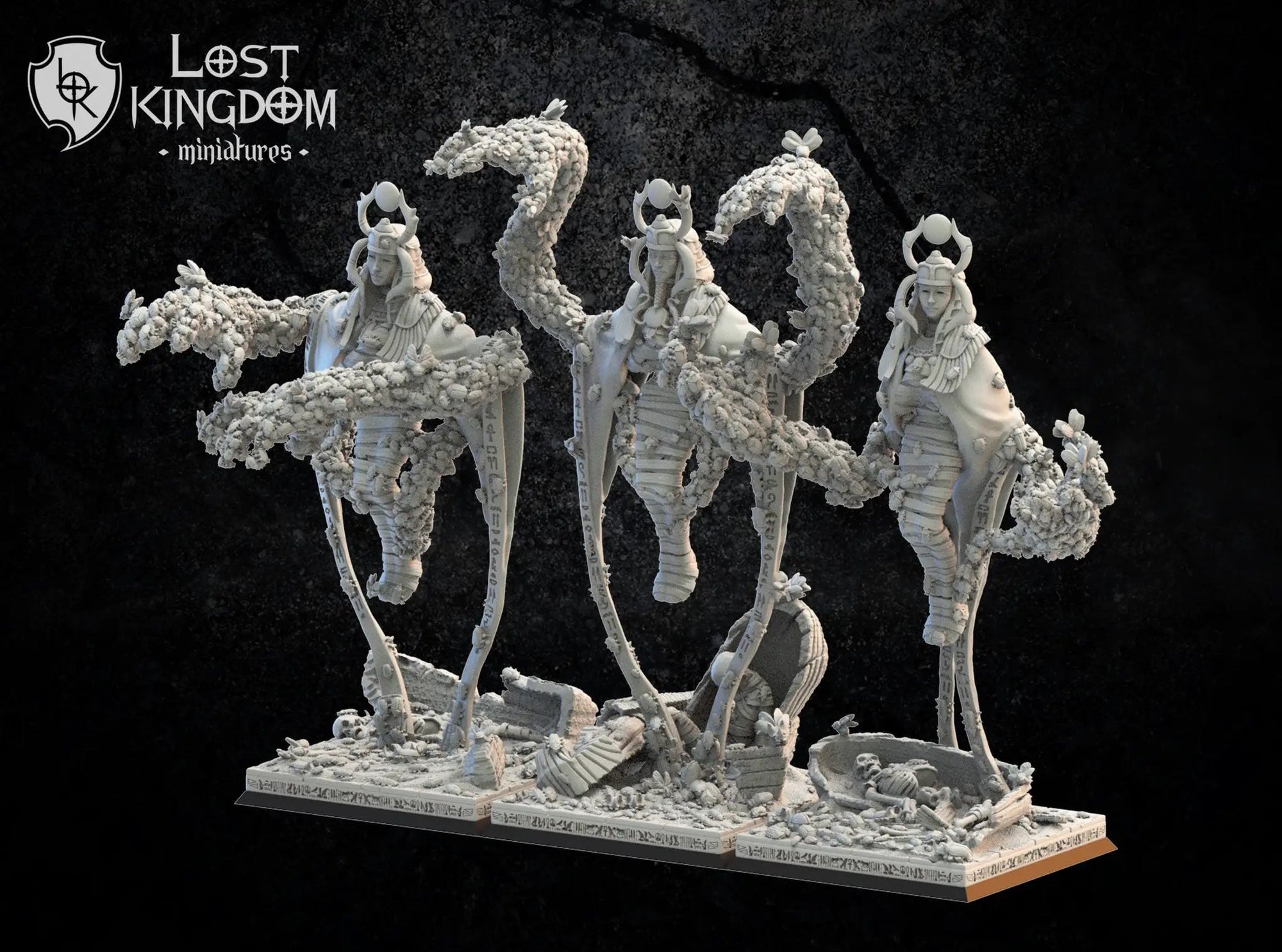 3D printed Sakmet Swarm Sorcerers model by Last Hope Miniatures for Lost Kingdom Miniatures, showing detailed fantasy figures.