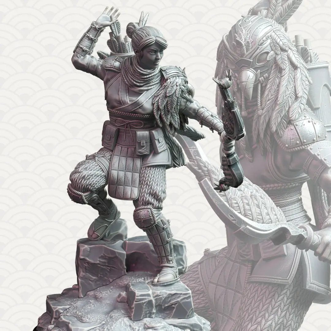 3D printed Samurai of the Falcon model by Last Hope Miniatures, featuring detailed samurai armor and a falcon motif.