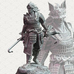 3D printed Samurai of the Fox model by Last Hope Miniatures, featuring intricate details and dynamic pose in a fantasy style.