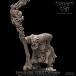 3D printed Savage Orc Shaman model by Last Hope Miniatures for Avatars of War, showcasing intricate orc shaman details and vibrant paintwork.