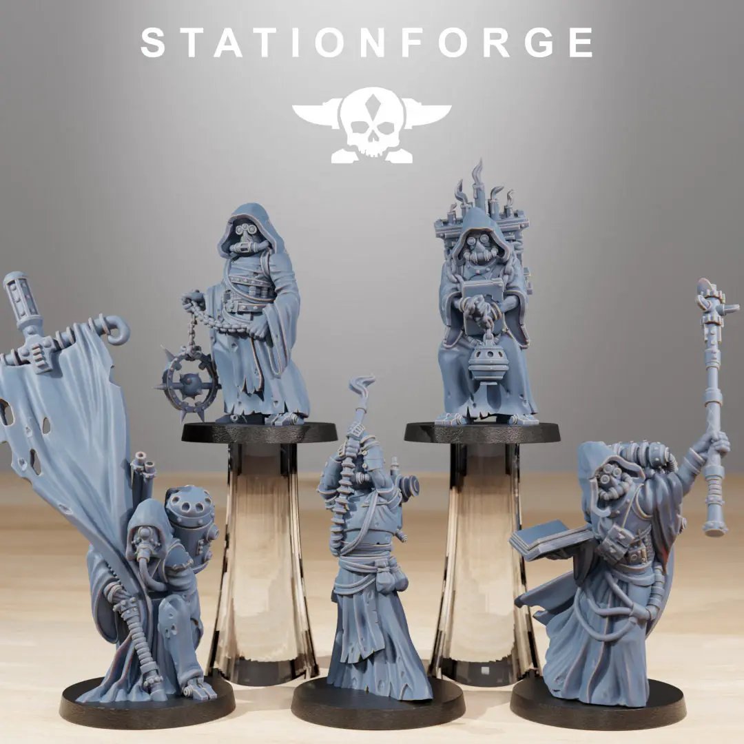 Set of five 3D printed Scavenger Cultists models by Last Hope Miniatures, detailed figures from StationForge Miniatures.