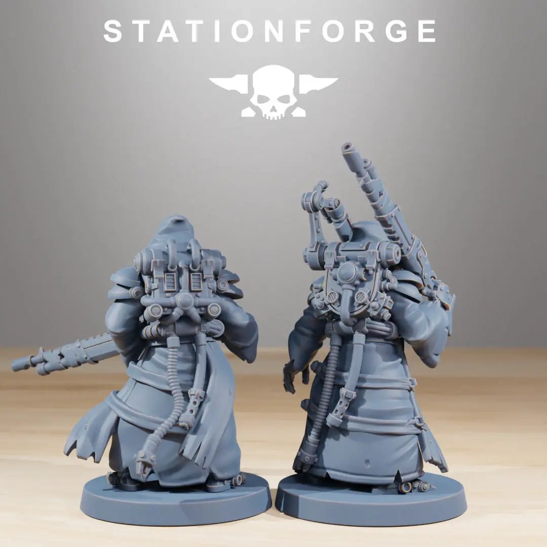 Set of 10 3D printed scavenger cyborg models by Last Hope Miniatures, detailed sci-fi figures for tabletop gaming.