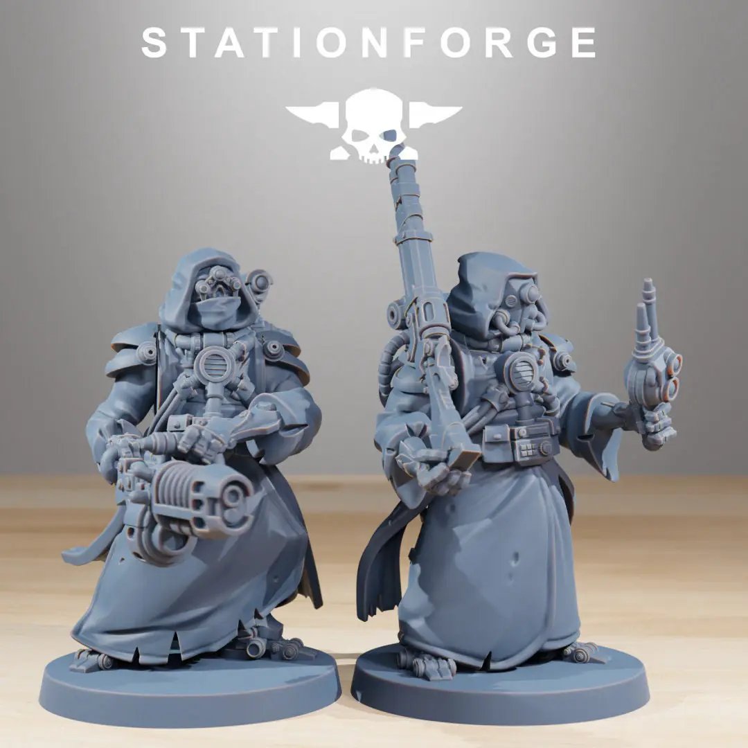 Set of 10 3D-printed Scavenger Cyborg models by StationForge Miniatures, detailed sci-fi miniatures for tabletop gaming.