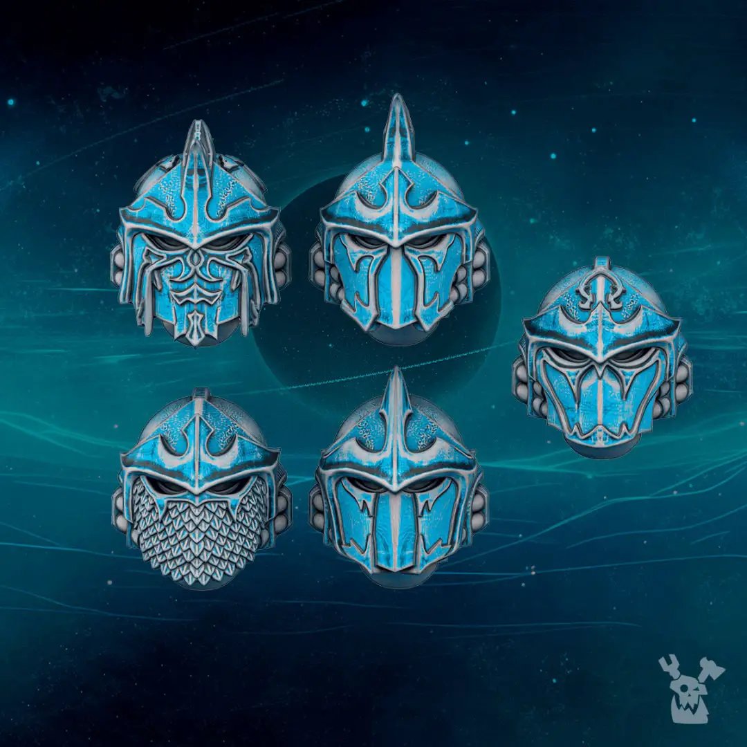 3D printed Scylla Legion Bits helmet set by Last Hope Miniatures, showing detailed model parts for tabletop gaming.