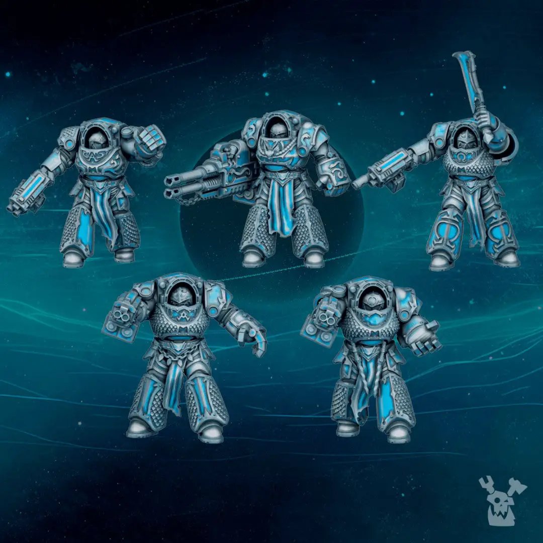 3D printed Scylla Legion Destroyer Squad model by Last Hope Miniatures, featuring five detailed miniatures in a sci-fi tabletop game style.