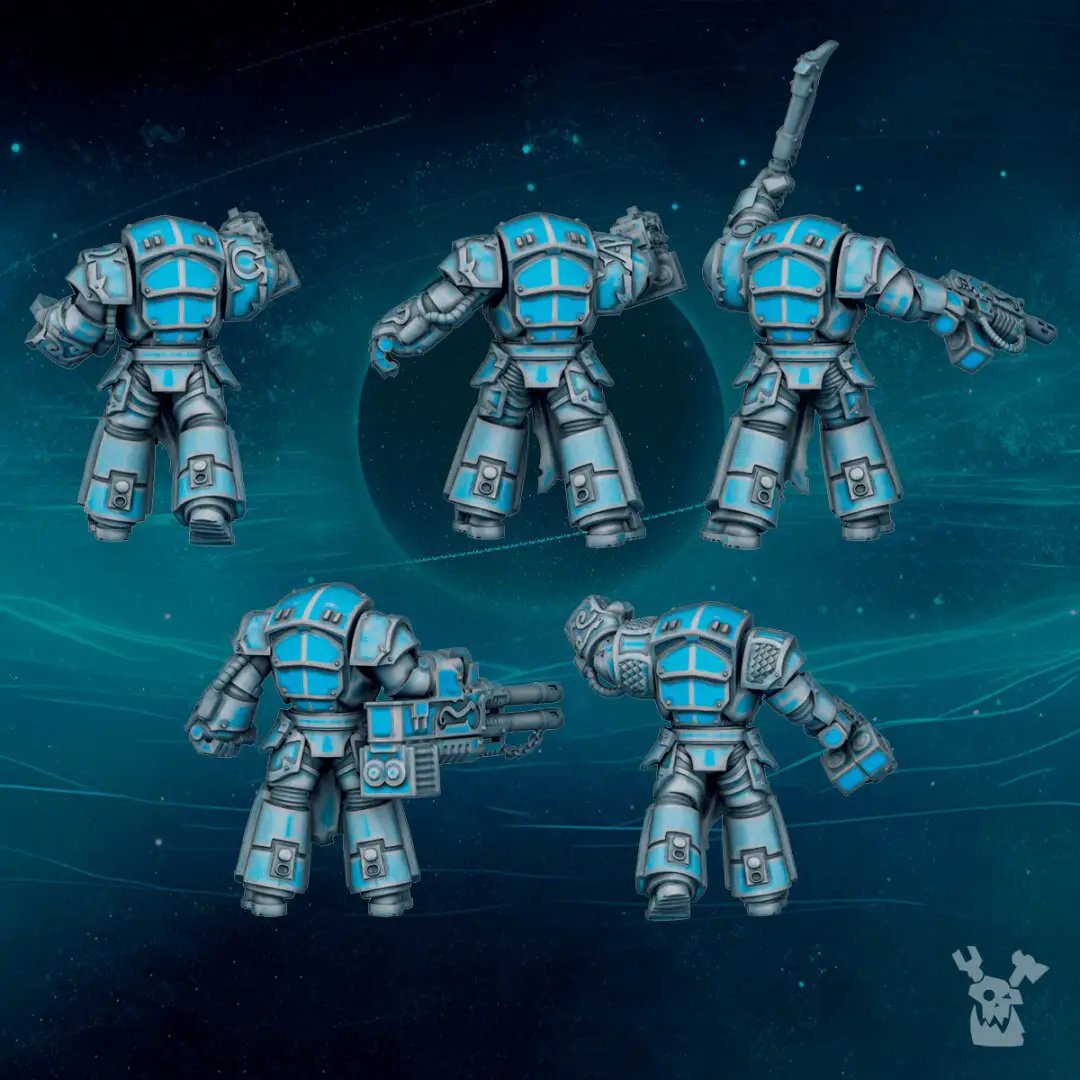 Set of five 3D printed Scylla Legion Destroyer Squad models by Last Hope Miniatures for DakkaDakka Miniatures.