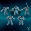 Five 3D printed Scylla Legion Heavy Destroyer models by Last Hope Miniatures, detailed miniature models for tabletop gaming.
