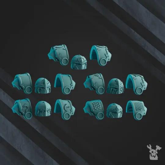 Set of five 3D printed Scylla Legion Heavy Destroyer models by Last Hope Miniatures, detailed sci-fi tabletop gaming miniatures.