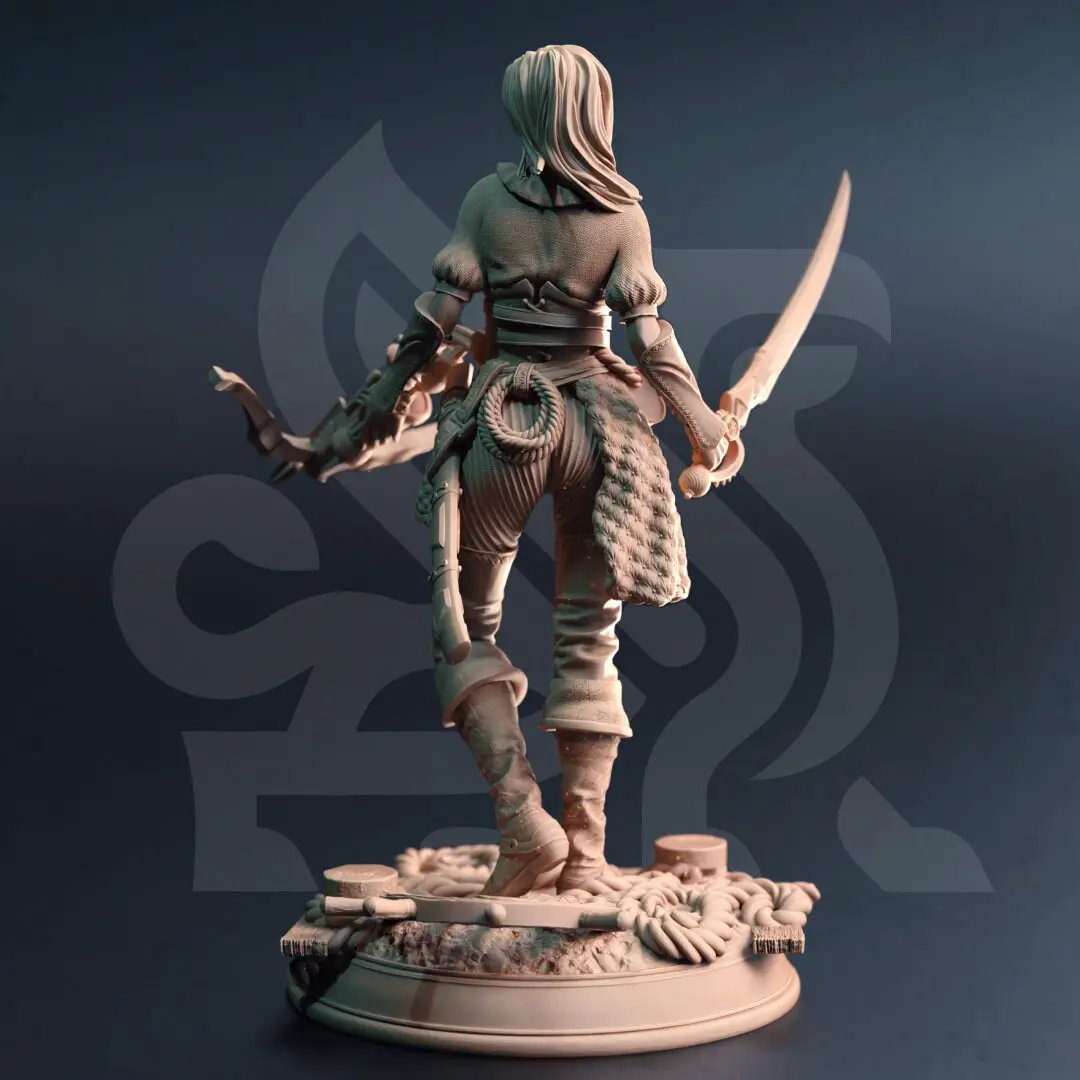 3D printed Sea Elf Corsair model by Last Hope Miniatures, featuring intricate detailing and vibrant colors on a nautical-themed miniature.