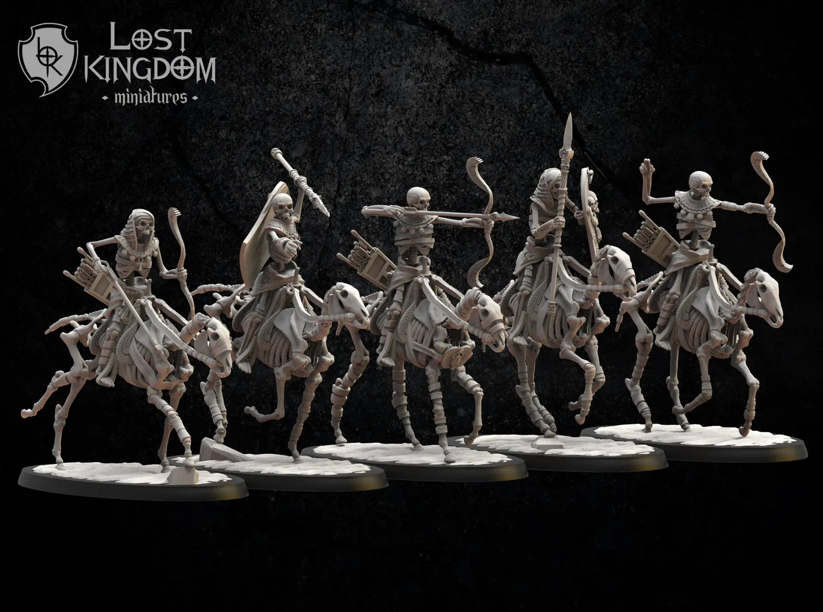 Five 3D printed Second Dynasty Knights models by Last Hope Miniatures, detailed medieval figurines from Lost Kingdom Miniatures.