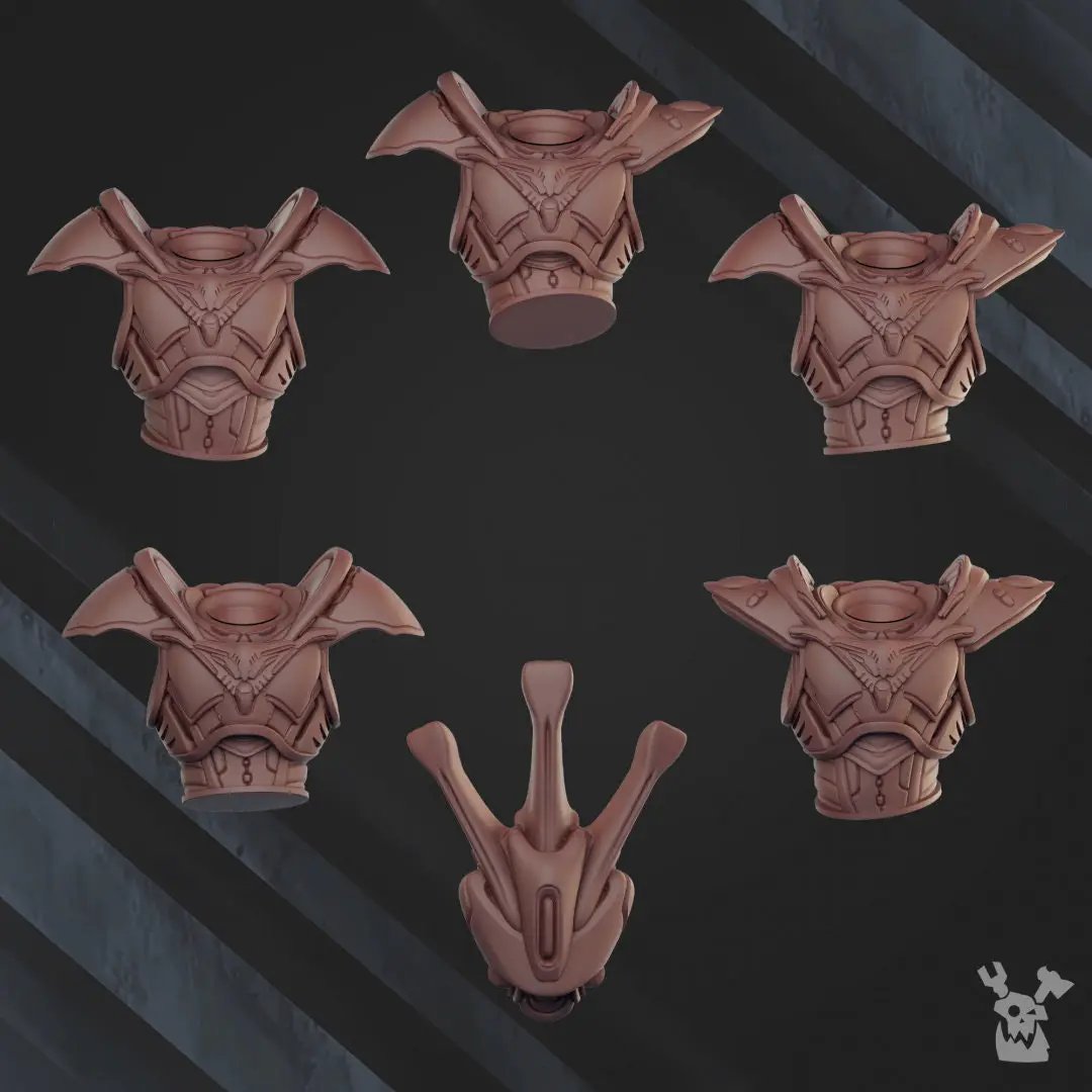 Set of five 3D printed Shadow Blade Squad models by Last Hope Miniatures, featuring detailed sci-fi soldier figures.