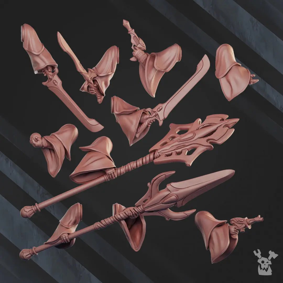Set of five 3D printed Shadow Casters Squad miniatures by Last Hope Miniatures, detailed models for tabletop gaming.