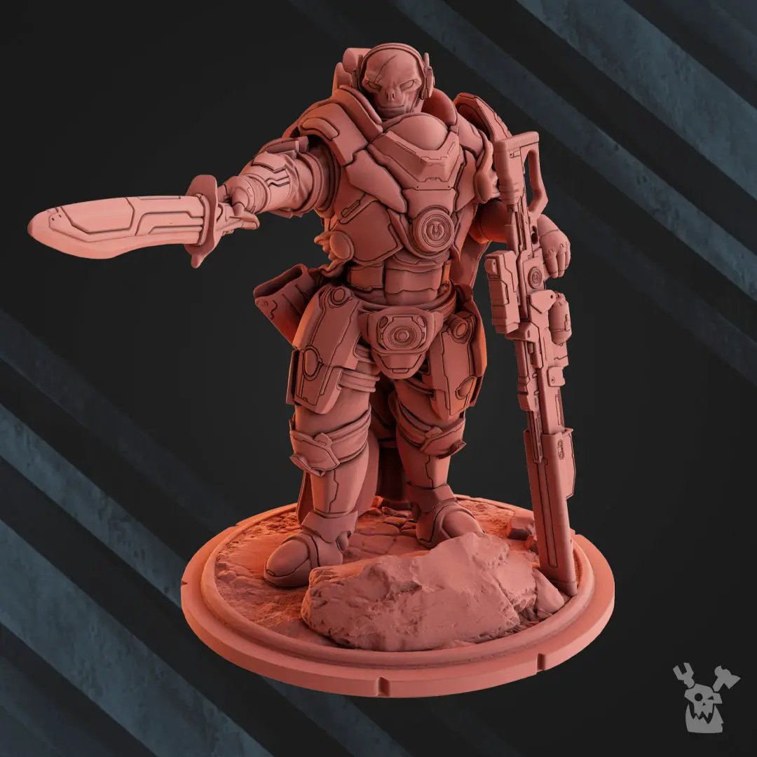 3D printed Shays Infernosword model by Last Hope Miniatures, featuring detailed design and dynamic pose, created by DakkaDakka Miniatures.