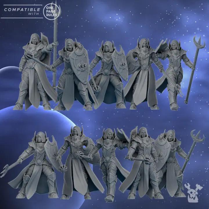 Set of 10 3D printed silver Guards Squad miniatures by Last Hope Miniatures for DakkaDakka Miniatures display, detailed model figures.