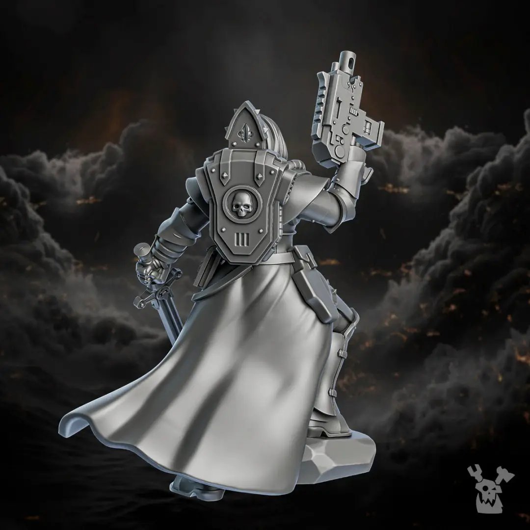 3D printed Sister Verid model by DakkaDakka Miniatures, featuring detailed armor and dynamic pose, from Last Hope Miniatures.