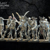 10 3D-printed skeletal Buccaneers miniatures by Lost Kingdom Miniatures, featuring detailed pirate skeleton figures for tabletop gaming.