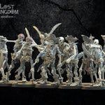 10 3D-printed skeletal Buccaneers miniatures by Lost Kingdom Miniatures, featuring detailed pirate skeleton figures for tabletop gaming.
