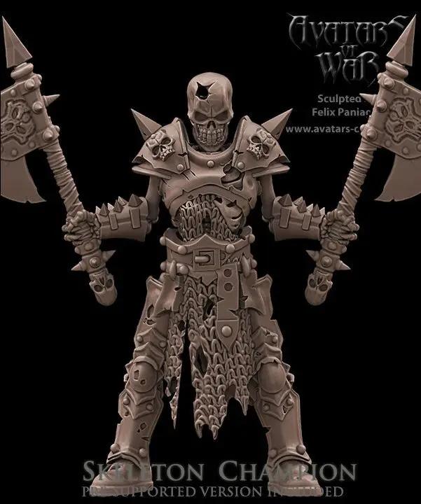 3D printed Skeletal Champion model by Last Hope Miniatures for Avatars of War, featuring detailed skeletal warrior design.