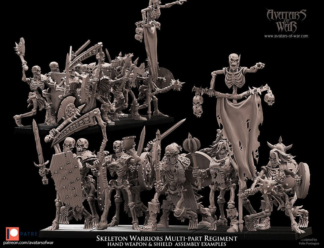 3D printed Skeletal Warriors Regiment model by Avatars of War, detailed undead soldier figures for tabletop gaming, by Last Hope Miniatures
