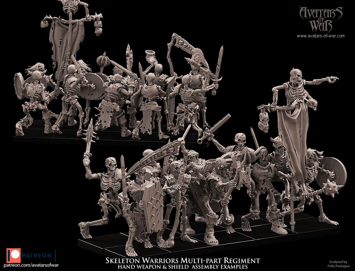 3D printed Skeletal Warriors Regiment model by Last Hope Miniatures, featuring detailed skeletal warrior figures from Avatars of War.