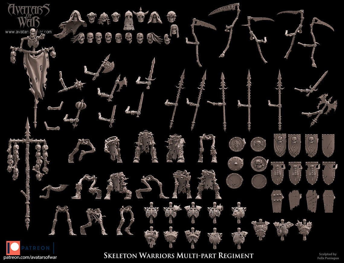 3D printed Skeletal Warriors Regiment model by Avatars of War, detailed miniature figures for tabletop gaming, by Last Hope Miniatures