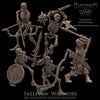 Five 3D printed Skeletal Warriors v2 models by Avatars of War, detailed miniature figures for tabletop gaming from Last Hope Miniatures.