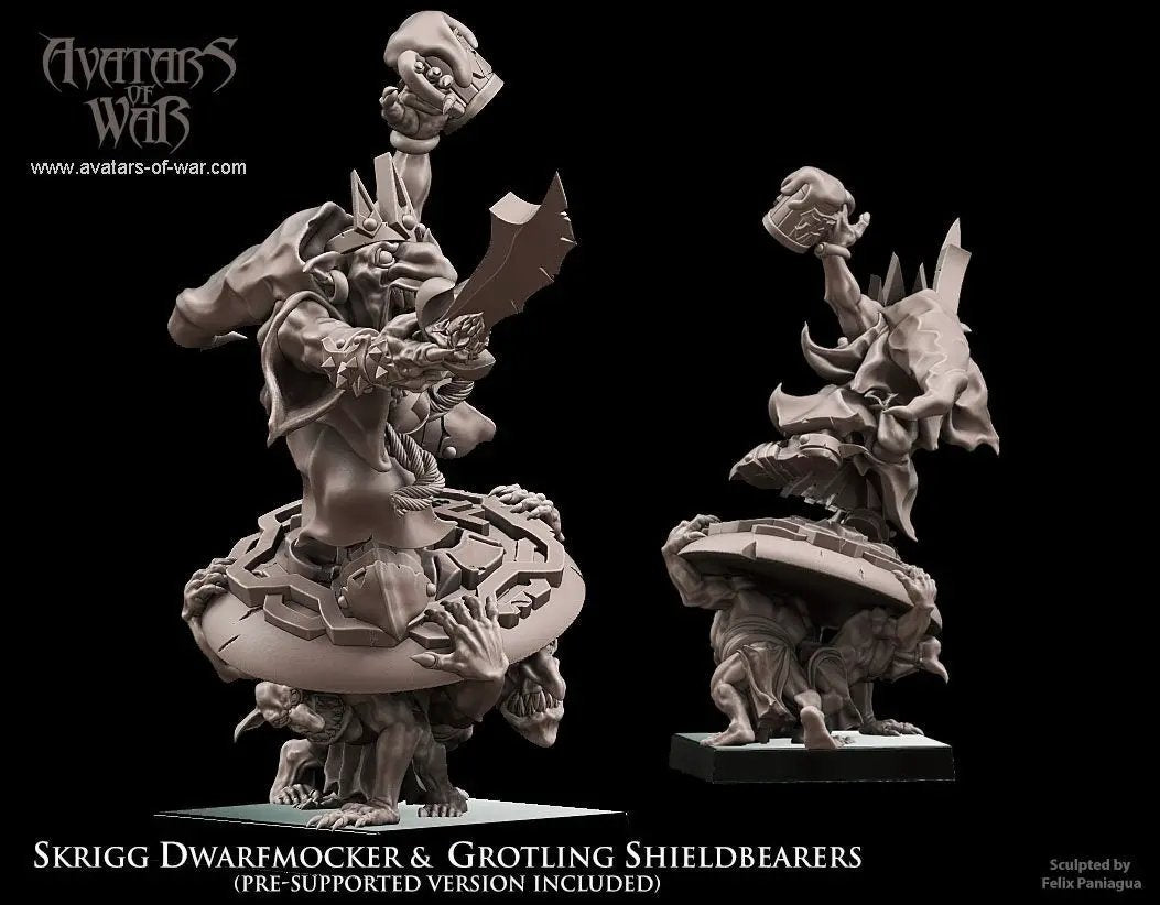 3D printed Skrigg Dwarfmocker Goblin King model by Last Hope Miniatures for Avatars of War, showing detailed goblin figure.