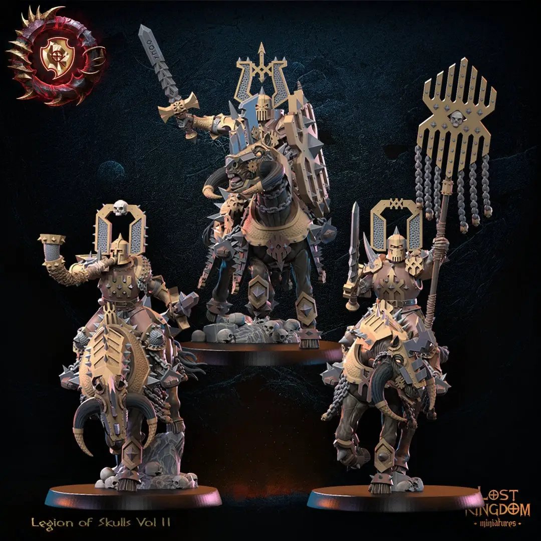 3D printed Skull Collector Knights Command Group model by Lost Kingdom Miniatures, featuring detailed knight figures in a commanding pose.