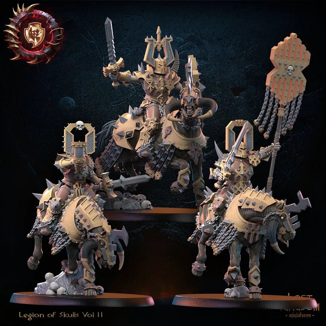 3D printed skull collector knights command group model by Lost Kingdom Miniatures, featuring detailed knight figures and skull motifs.