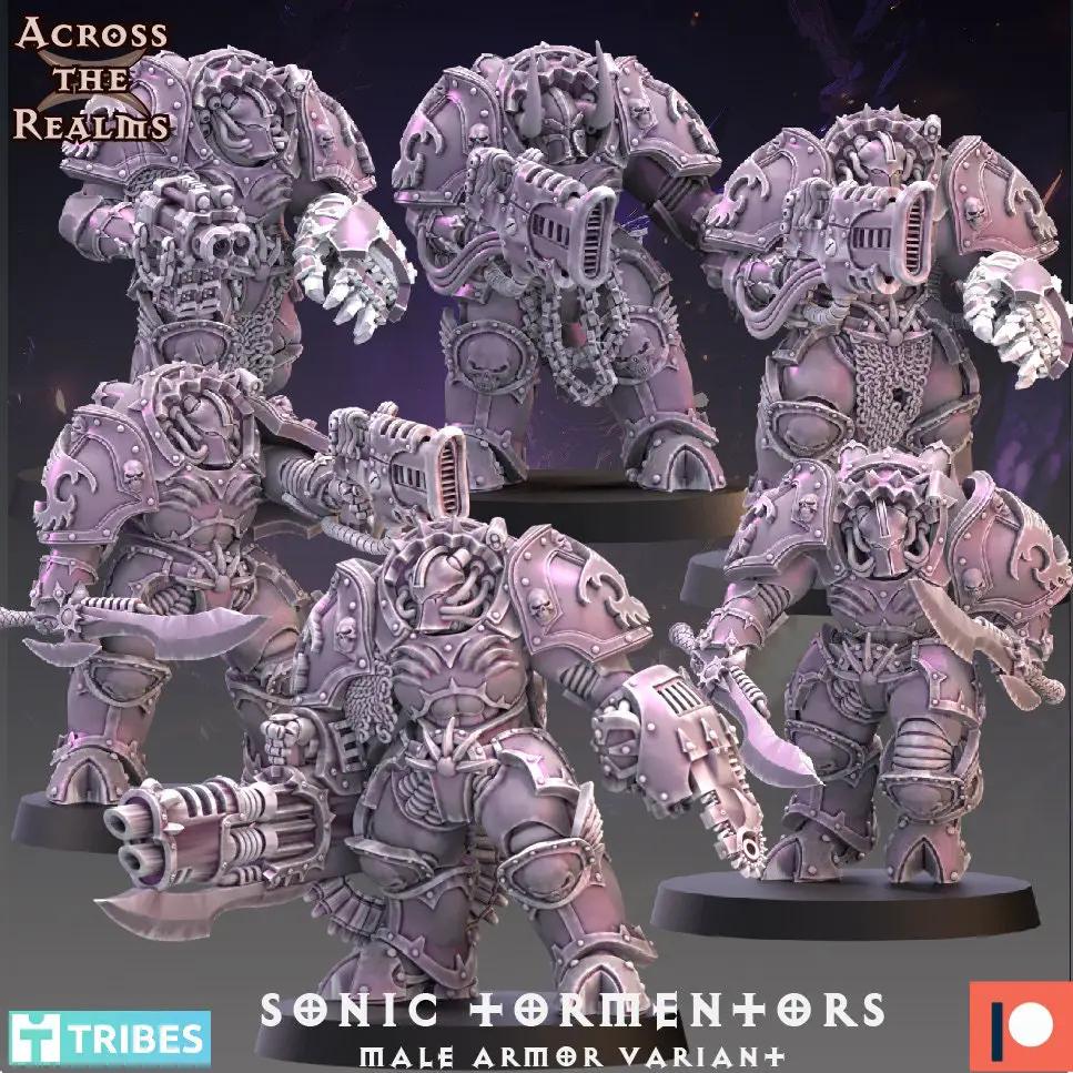 Detailed 3D printed Sonic Tormentors model in heavy armor by Last Hope Miniatures for EightLegs Miniatures.
