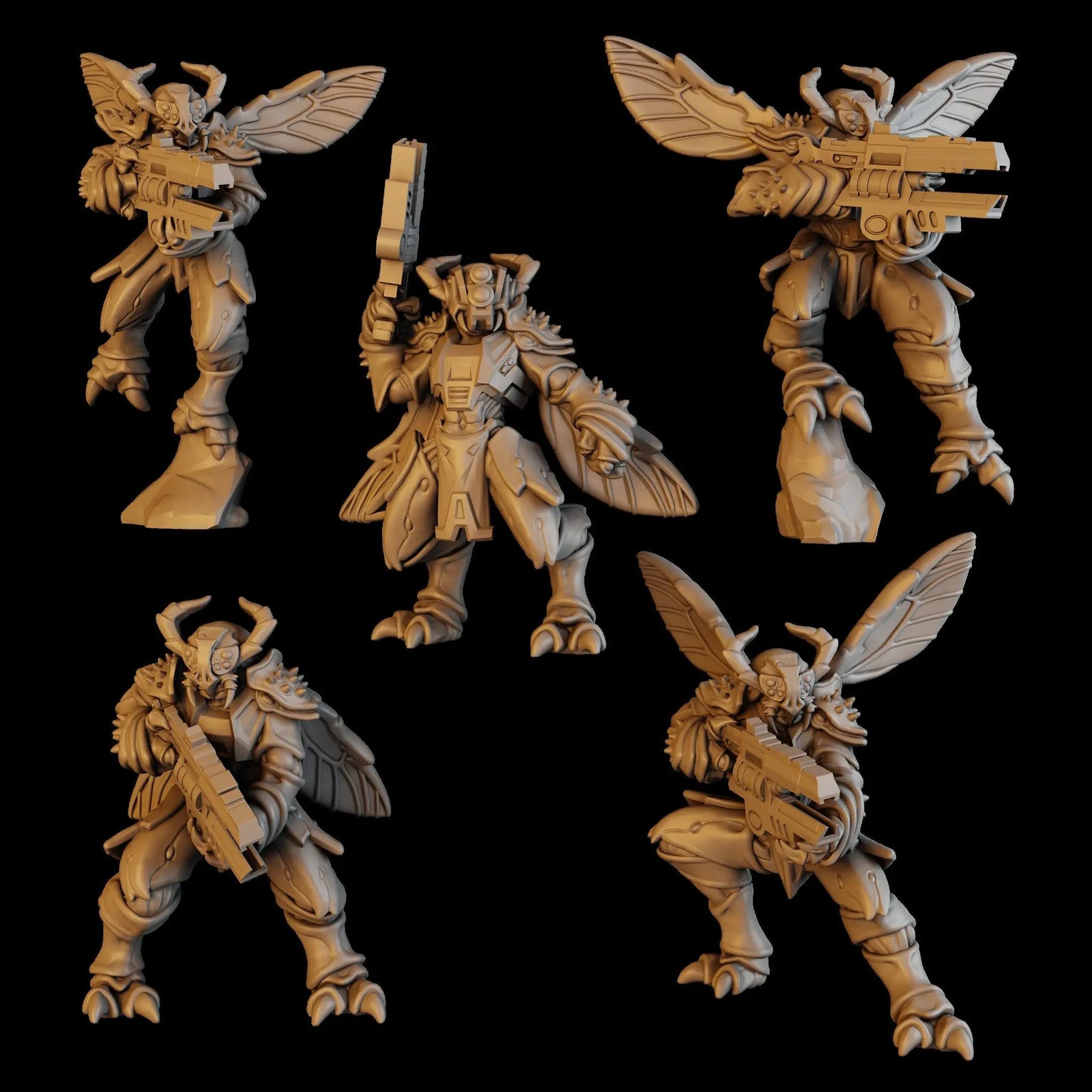 3D printed Space Vespidae Assault Squad model by Last Hope Miniatures, detailed insectoid sci-fi figures from DakkaDakka Miniatures.