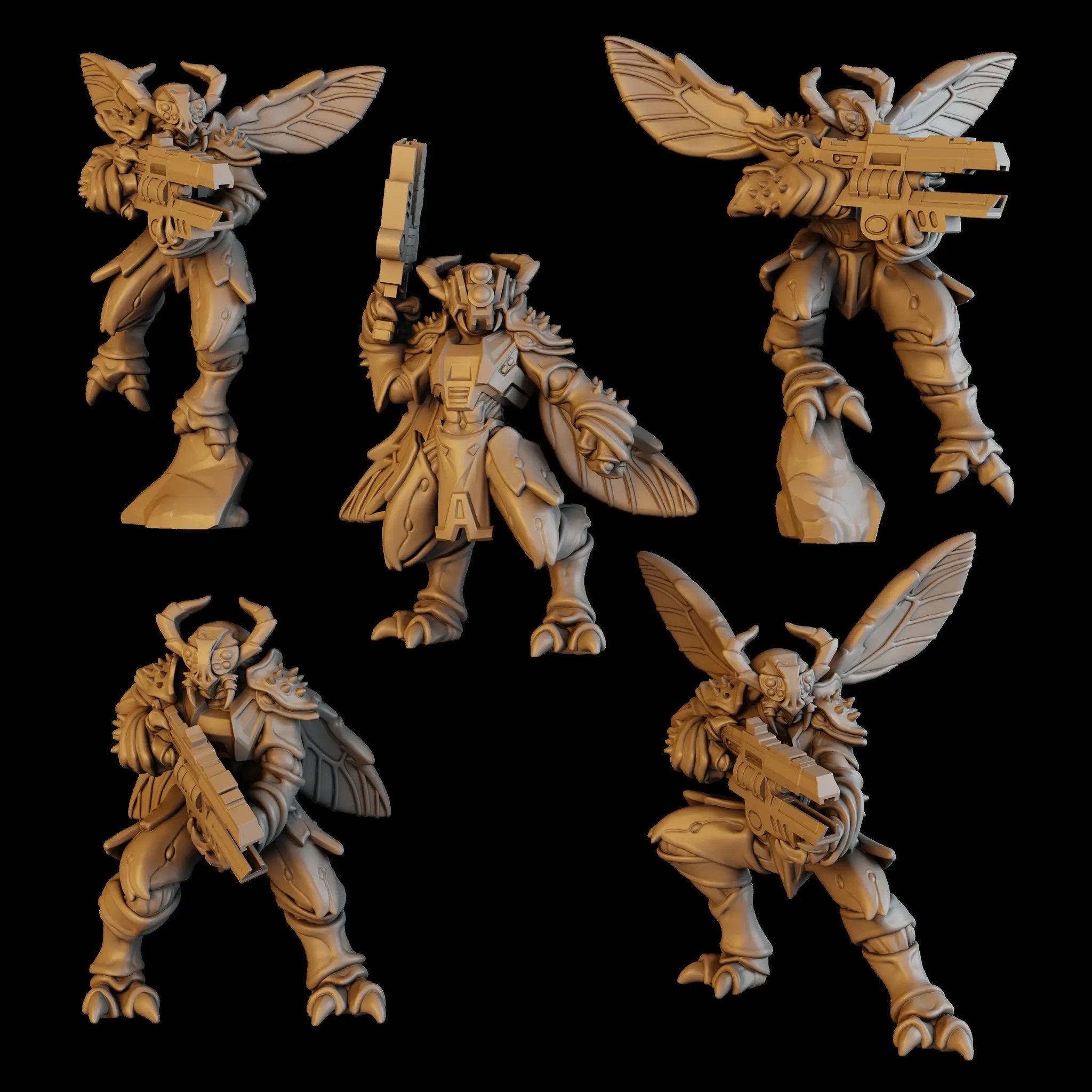 3D printed Space Vespidae Assault Squad model by Last Hope Miniatures, detailed insectoid sci-fi figures from DakkaDakka Miniatures.