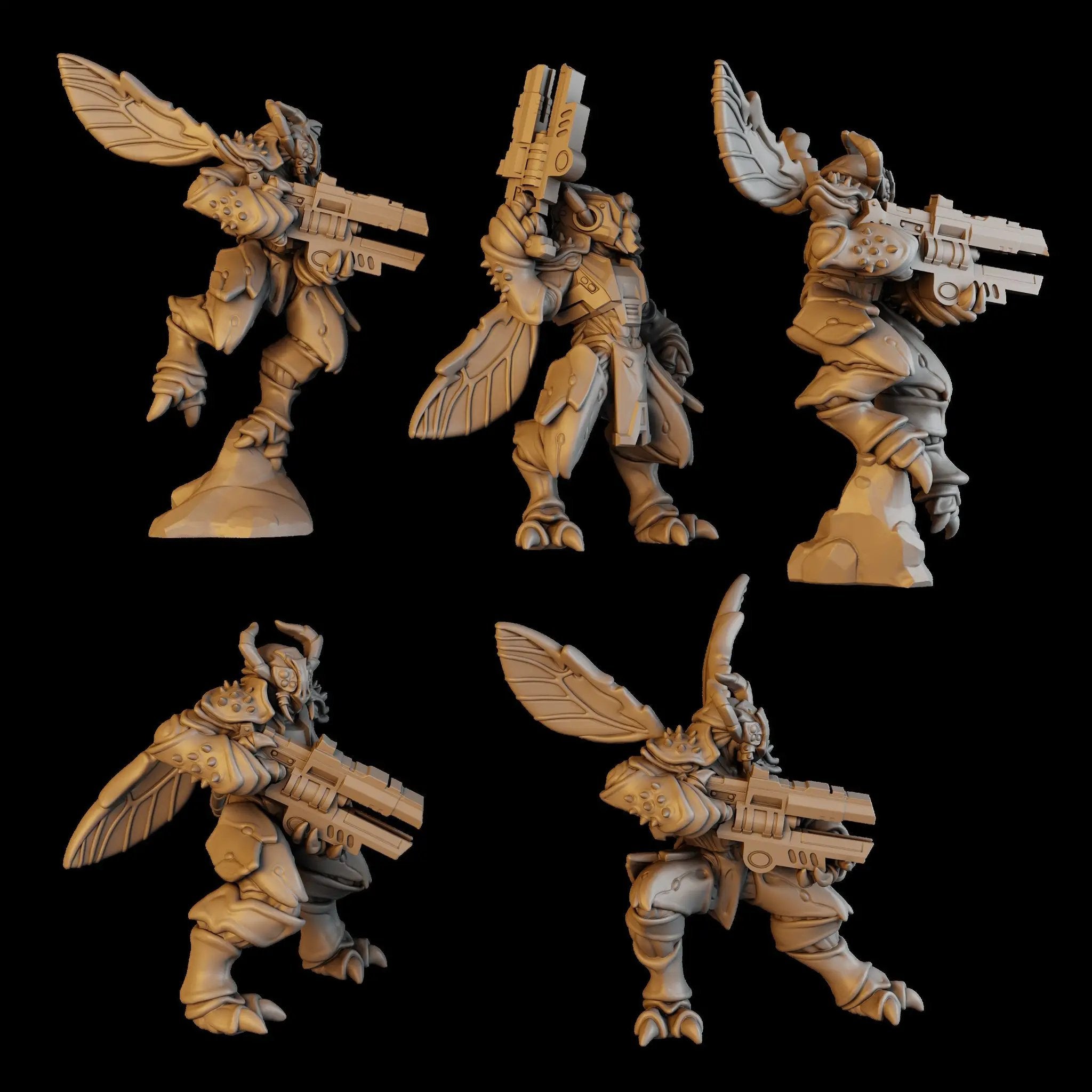3D printed Space Vespidae Assault Squad model by DakkaDakka Miniatures, detailed sci-fi insectoid figures by Last Hope Miniatures