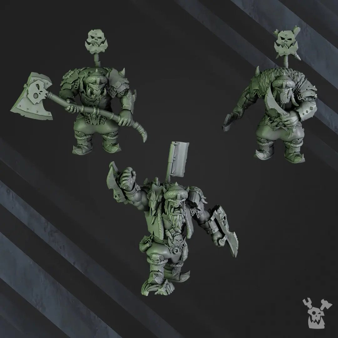 3D printed squad of 5 Ork Bigg'uns models by Last Hope Miniatures, detailed green war figures from DakkaDakka.